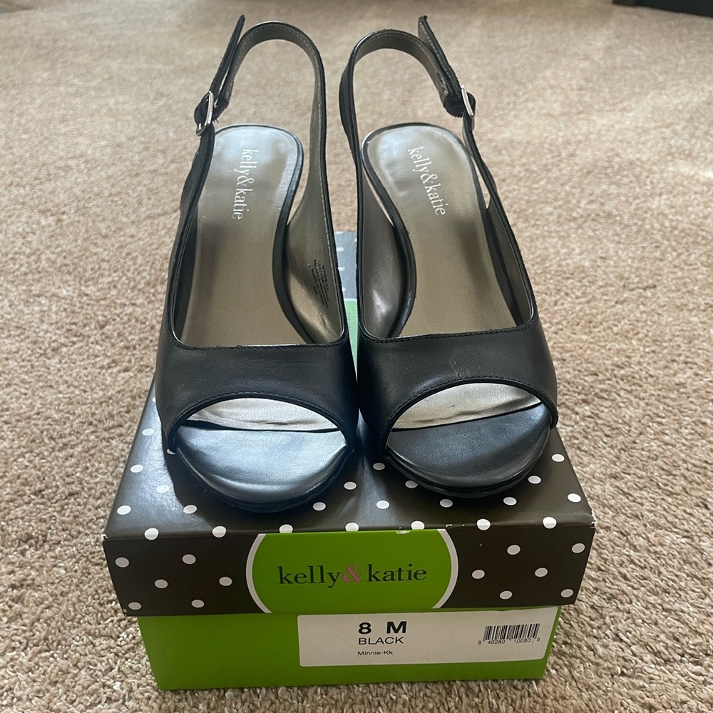 Kelly & Katie Black Open-Toe Slingback Heels
